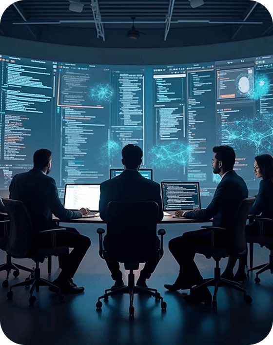 Team monitoring AI systems in a production operations room